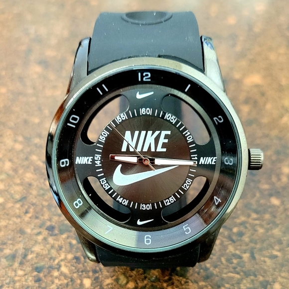 Nike Swoosh Watch Sport Silicone Band Black Strap Black Face Dial Wristwatch - Picture 3 of 13